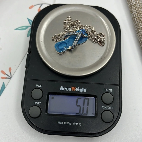 🏖️ Vintage Italy 925 Sterling Silver Blue Flip Flop Pendant Necklace - Picture 12 of 12